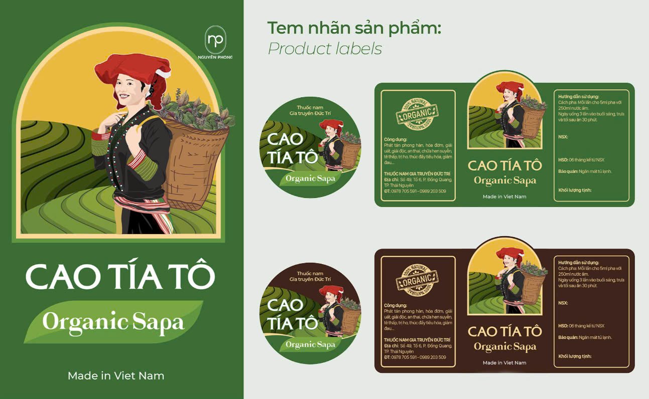 Maket bộ tem nhãn cao tía tô